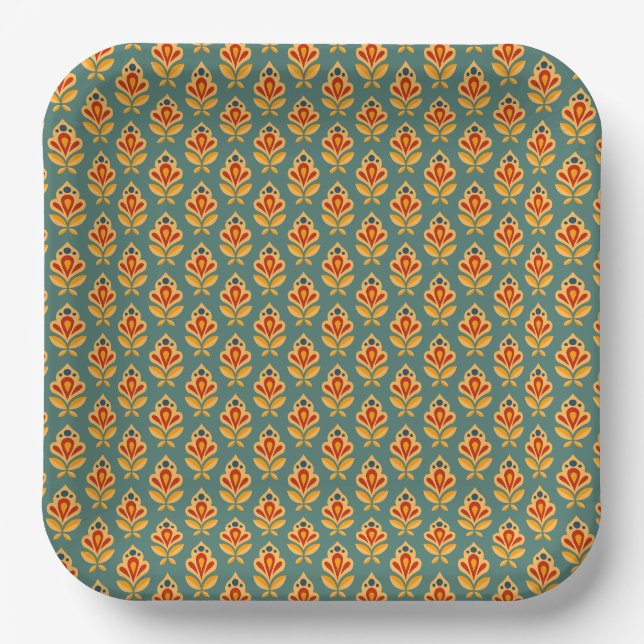 Assiettes En Carton Motif d'impression géométrique rétro du milieu du  (Recto)