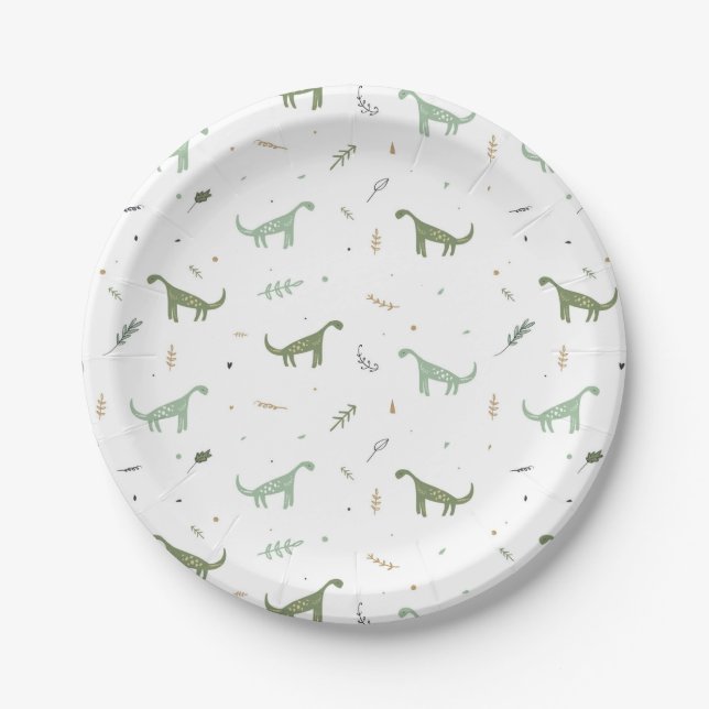Assiettes En Carton Motif Dinosaure Vert (Devant)