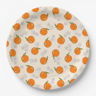 Assiettes En Carton Motif d'oranges et de fleurs