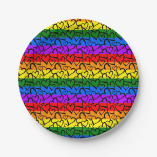 Assiettes En Carton Motif du coeur arc-en-ciel