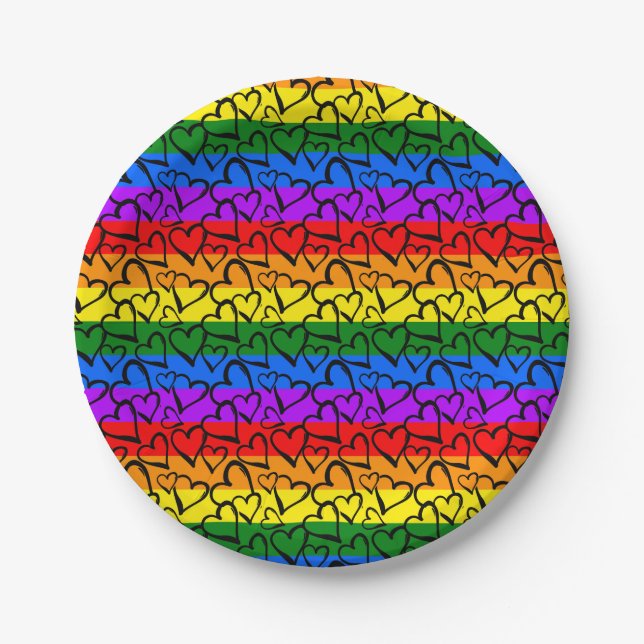 Assiettes En Carton Motif du coeur arc-en-ciel (Devant)