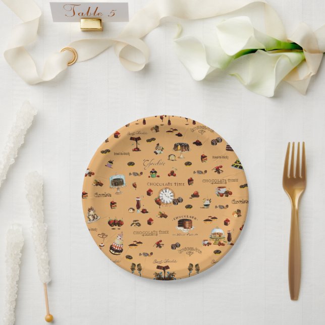 Assiettes En Carton Motif du temps de chocolat (Mariage)