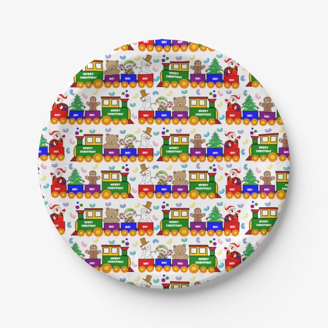 Assiettes En Carton Motif du train de jouets de Noël (Devant)