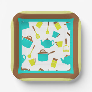 Assiettes En Carton Motif d'ustensiles de cuisine