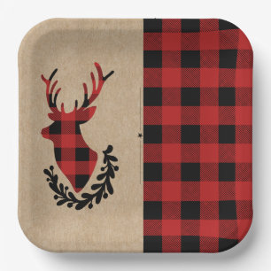Assiettes En Carton Motif écossais rouge Cerf rustique