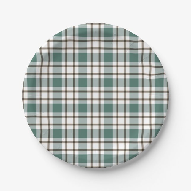 Assiettes En Carton motif écossais vert à damiers clair (Devant)