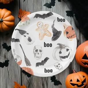 Assiettes En Carton Motif effrayant d'Halloween coloré 