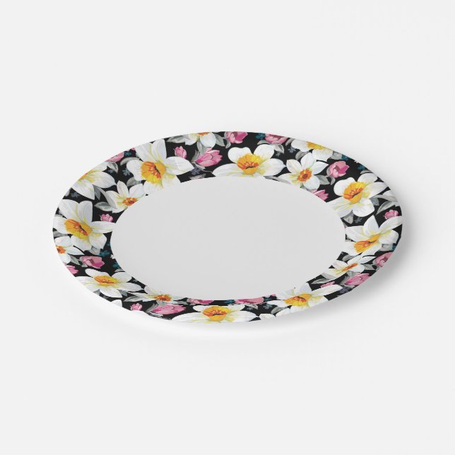 Assiettes En Carton motif élégant aux fleurs de narcisses (Angle)