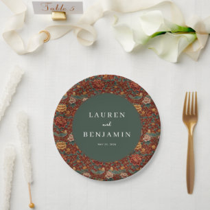 Assiettes En Carton Motif Élégant de Fleur Rouge et Oiseau