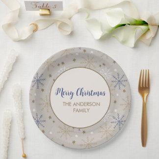 Assiettes En Carton Motif élégant de flocon de neige beige
