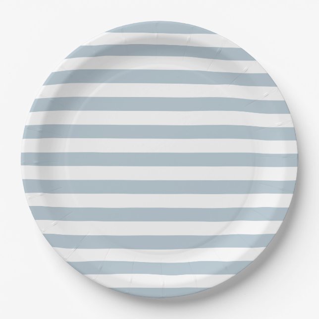 Assiettes En Carton Motif élégant rayé bleu clair et blanc (Devant)