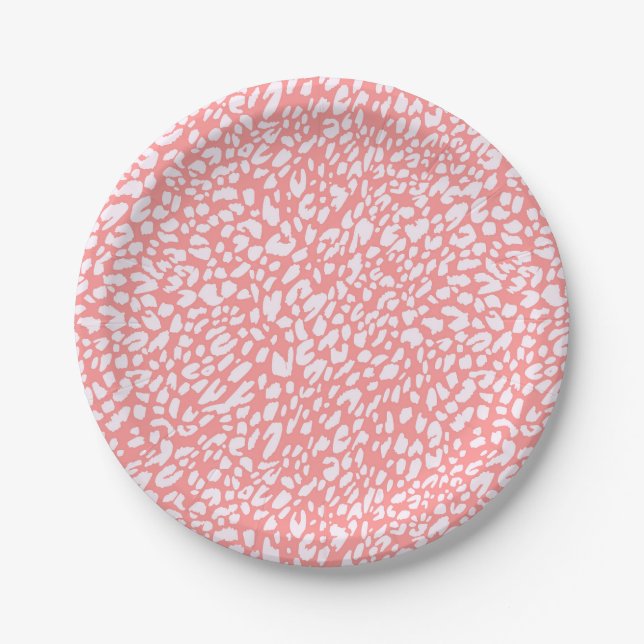 Assiettes En Carton Motif Empreinte de léopard corail (Devant)