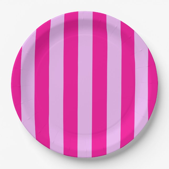 Assiettes En Carton Motif en bande rose et magenta (Devant)