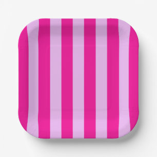 Assiettes En Carton Motif en bande rose et magenta