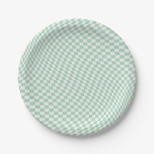 Assiettes En Carton Motif en damier vert À damiers Pastel (Devant)