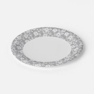 Assiettes En Carton motif en dentelle blanche sur arrière - plan gris