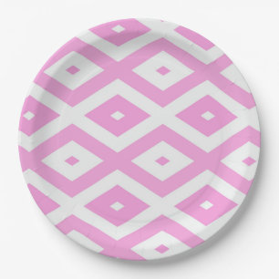 Assiettes En Carton Motif en diamant rose et blanc