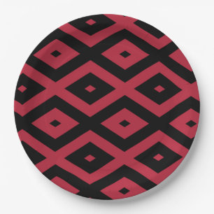 Assiettes En Carton Motif en diamant rouge et noir