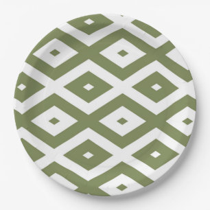 Assiettes En Carton Motif en diamant vert et blanc