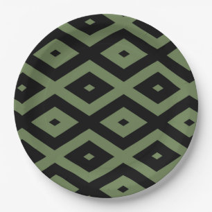 Assiettes En Carton Motif en diamant vert olive et noir