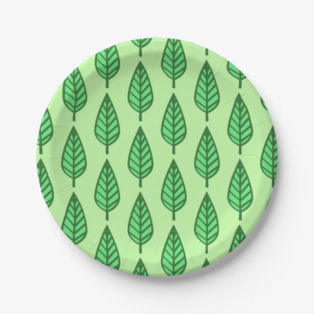 Assiettes En Carton Motif en feuille de hêtre - nuances vertes (Devant)