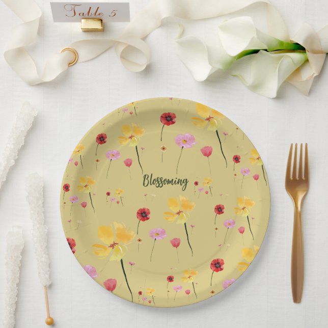 Assiettes En Carton Motif en fleurs (Mariage)