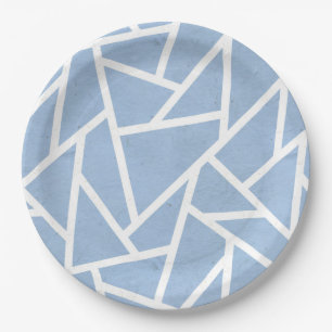 Assiettes En Carton Motif en mosaïque bleu pâle et blanc
