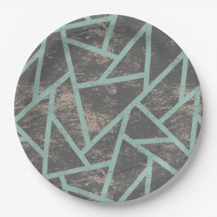 Assiettes En Carton Motif en mosaïque vert pâle et gris