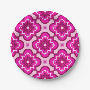 Assiettes En Carton Motif en tuiles marocaines - Fuchsia Pink