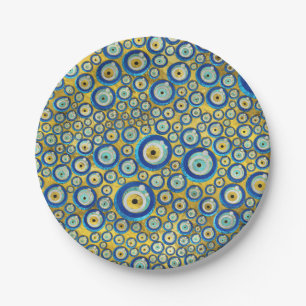 Assiettes En Carton Motif en verre bleu grec d'amulette d'oeil mauvais