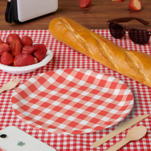 Assiettes En Carton Motif En vichy blanc rouge