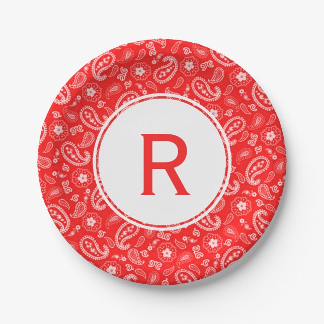 Assiettes En Carton Motif et monogramme rouges de Bandana (Devant)