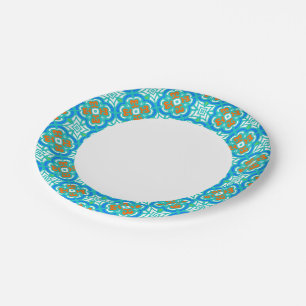 Assiettes En Carton Motif ethnique Turquoise