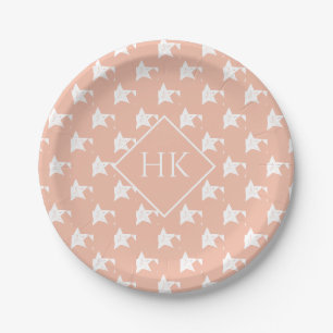 Assiettes En Carton Motif étoile rose blanc Monogramme