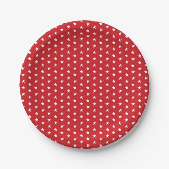 Assiettes En Carton Motif étoile rouge blanc 4 juillet festif (Devant)
