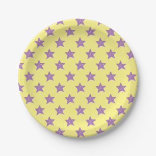 Assiettes En Carton Motif Étoiles Jaune Violet