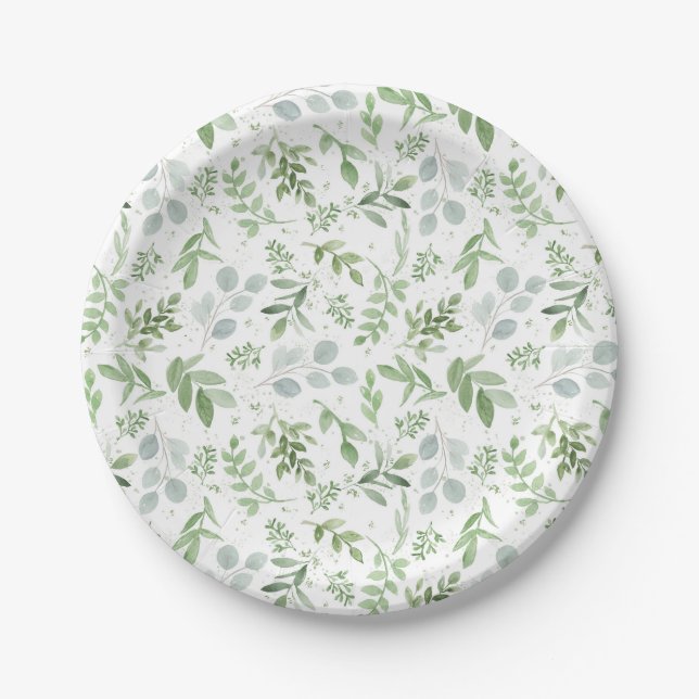 Assiettes En Carton Motif Eucalyptus et Verdure à l'aquarelle (Devant)