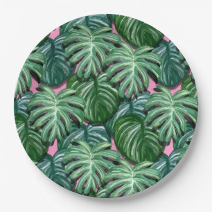 Assiettes En Carton Motif exotique Feuille tropical vert