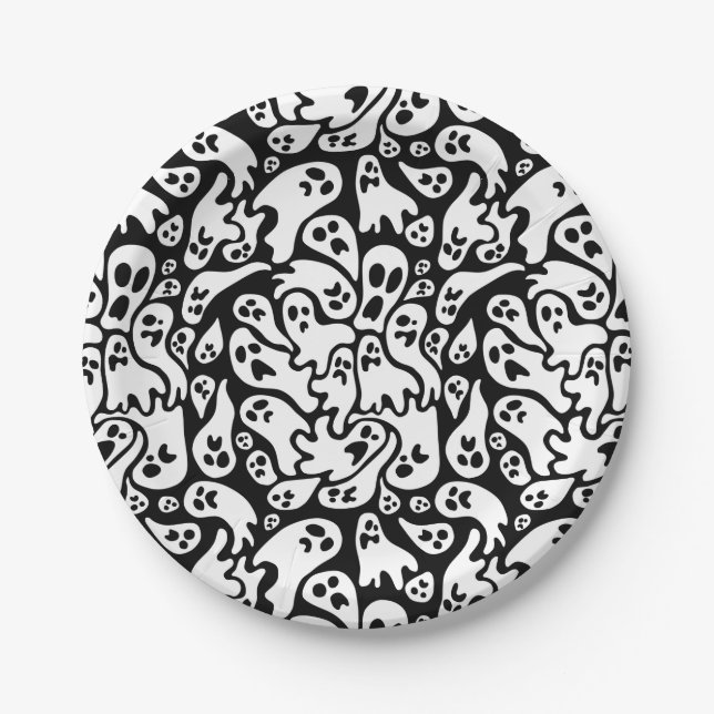 Assiettes En Carton Motif fantôme noir et blanc (Devant)