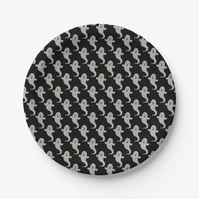 Assiettes En Carton Motif fantôme noir et blanc classique (Devant)