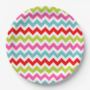 Assiettes En Carton Motif festif à chevrons – Rayures rétro de fêtes