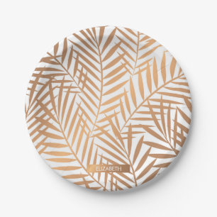 Assiettes En Carton Motif feuille de palmier d'or