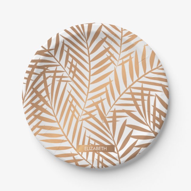 Assiettes En Carton Motif feuille de palmier d'or (Devant)