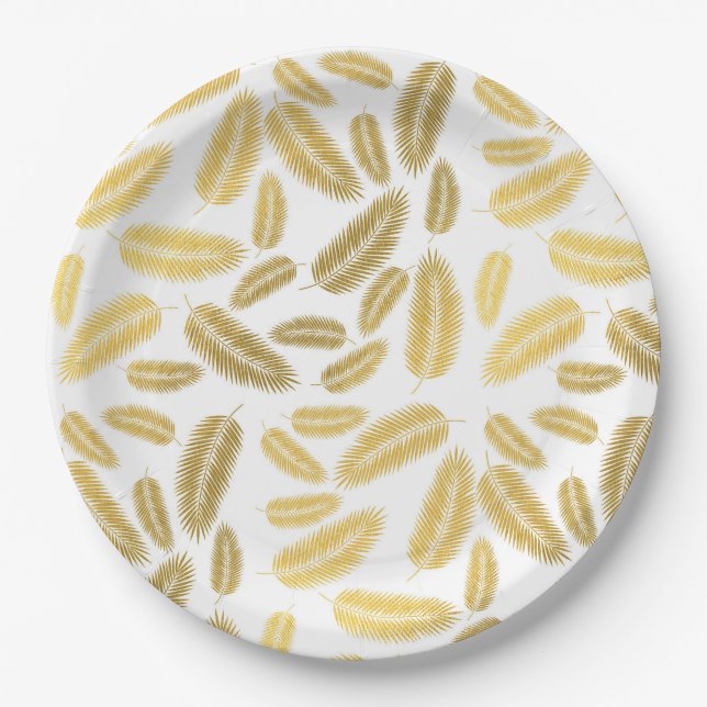 Assiettes En Carton Motif Feuille Faux Gold Palm (Devant)