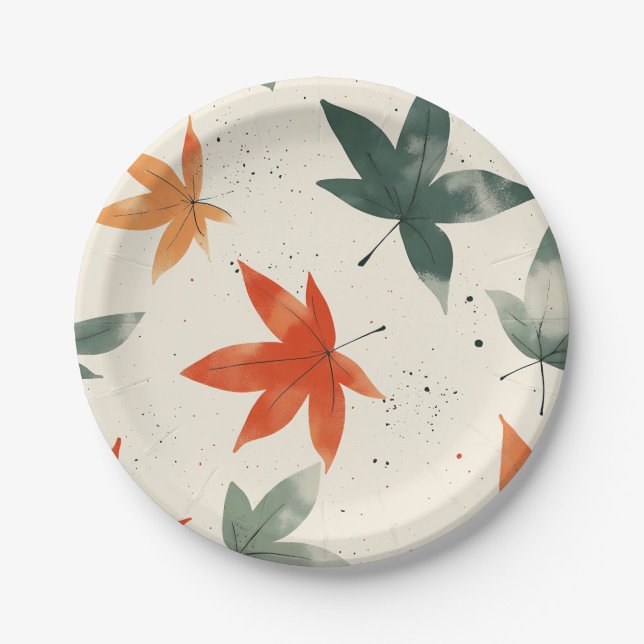 Assiettes En Carton Motif Feuilles d'automne (Devant)