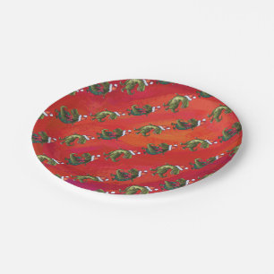 Assiettes En Carton Motif Fextive TRex Dino sur rouge