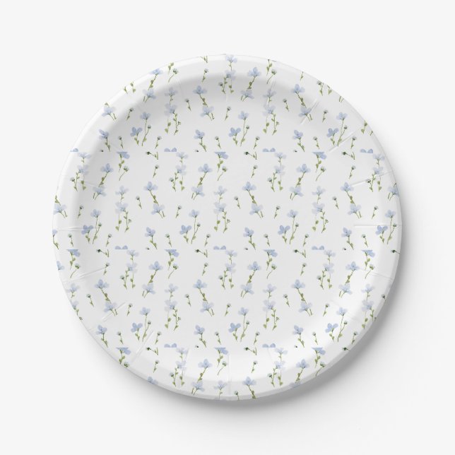 Assiettes En Carton Motif Fleur Sauvage Bleu Aquarelle (Devant)