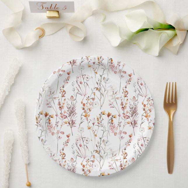 Assiettes En Carton Motif Fleur sauvage rustique (Mariage)