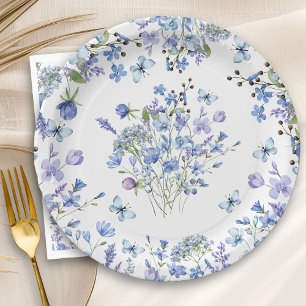 Assiettes En Carton Motif floral à l'aquarelle délicat de fleur bleue 