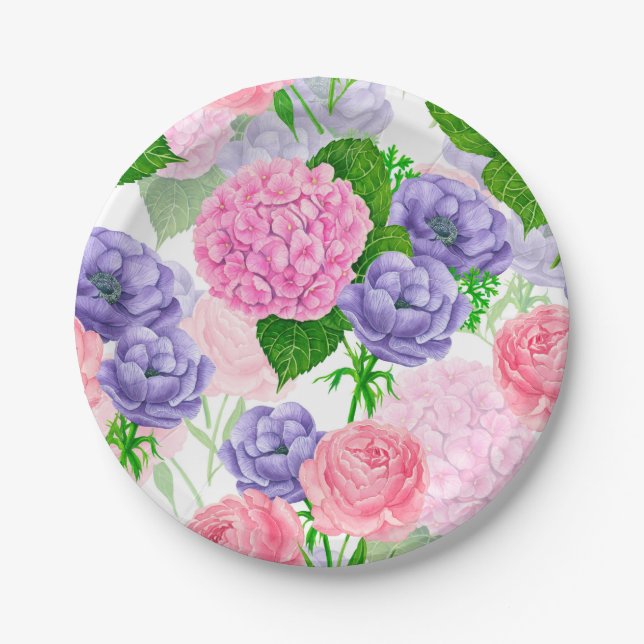 Assiettes En Carton Motif floral aquarelle (Devant)